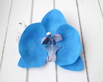 Dark Blue Orchid Hairpin - Prom Flower Hair Accessories - Flowers Hair Pin Decoration - Sapphire Orchid Hawaiian Hair - Indigo Hair Clasp