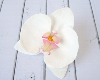 White Orchid Hair Clip - Orchid Hairpin - Wedding Flower Hair Accessories - Summer Flowers Hair Pin - Orchid Hair Decoration Alligator Clip