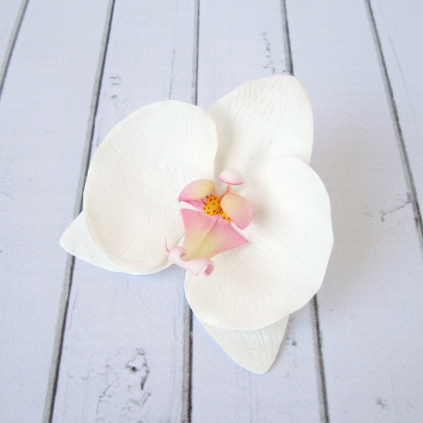 White Orchid Hair Clip - Orchid Hairpin - Wedding Flower Hair Accessories - Summer Flowers Hair Pin - Orchid Hair Decoration Alligator Clip