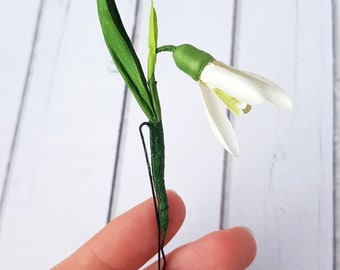 Snowdrop Hairpin - Spring Bridal Flower Hair Pin - Flowers Hair Accessories - Floral Wedding Flowers Hair Decoration, Bridesmaid Hair Flower