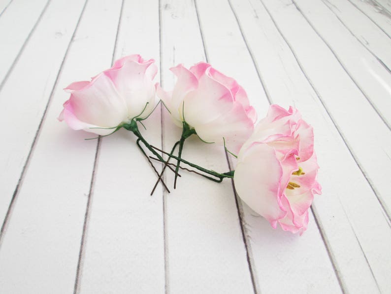 Pink Lisianthus Flower Hair Pin Eustoma Floral Hair Accessories Pink Flower Hair Pins Wedding Flower Hair Accessories Flower Clips image 4