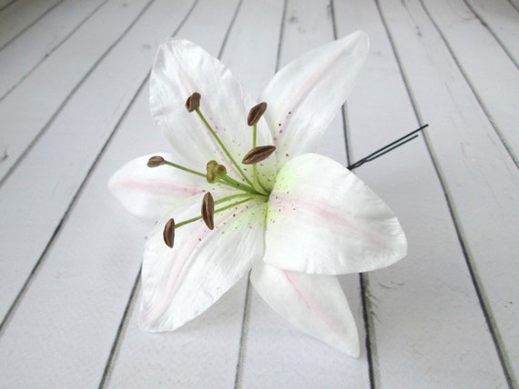 White Lily Hair Pin Bride Large Hair Decoration Real Flower Bridal