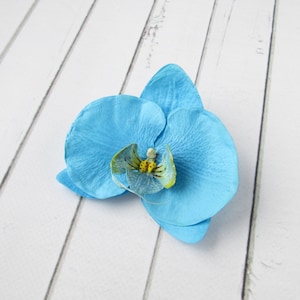 Clip de pelo de orquídea azul - Real Touch Aqua Orchid - Clip de pelo nupcial - Accesorios florales para el cabello - Flor de pelo tropical de boda - Pasador de pelo de verano