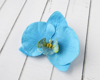 Blue Orchid Hair Clip - Real Touch Aqua Orchid - Bridal Hair Clip - Floral Hair Accessories - Wedding Tropical Hair Flower - Summer Hair Pin