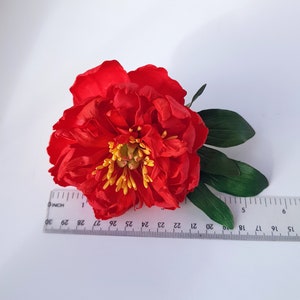 Red Peony Hair Pin Rustic Bridal Floral Hair Accessory Chic Bridal Red Peony Hair Pin Wedding Headpiece, Spring Flower Hair Decoration image 4