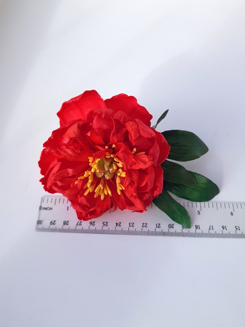 Red Peony Hair Pin Rustic Bridal Floral Hair Accessory Chic Bridal Red Peony Hair Pin Wedding Headpiece, Spring Flower Hair Decoration image 4