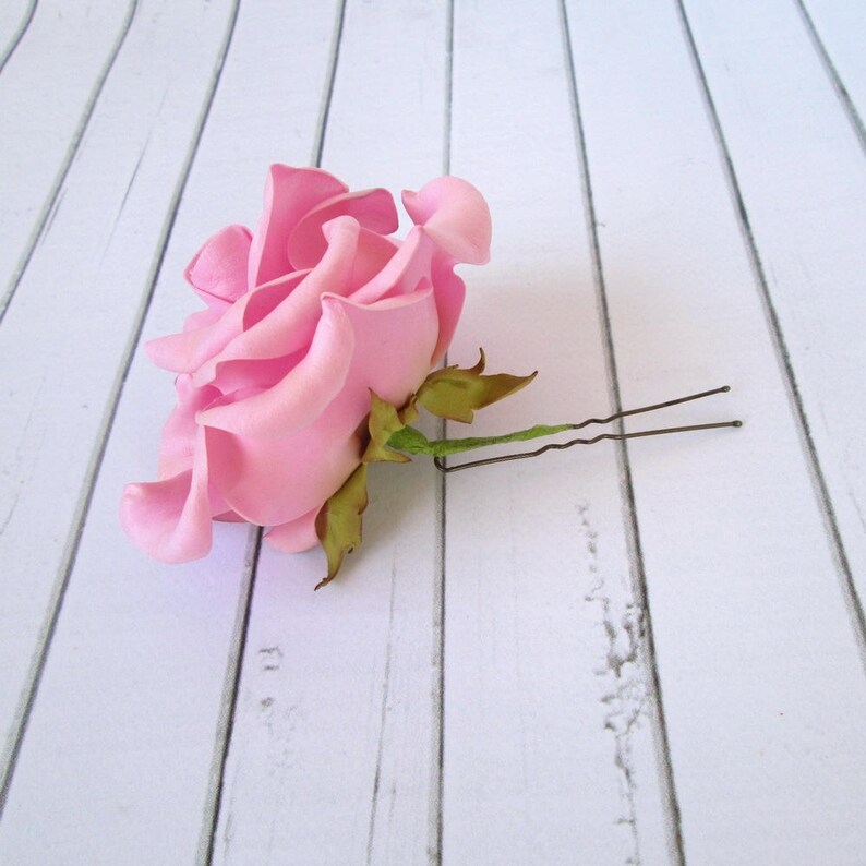 Pink Rose Hairpin Flowers Hair Pin Aaccessories Rose Hair Etsy