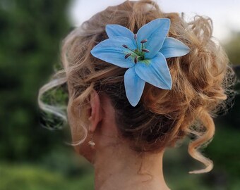 Vintage Garden Blue Lily of the Valley Elegance Hair Clip Blue Lily of the Valley Large Flower Hair Claw Clip for  main image 2