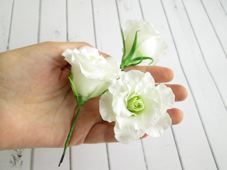 White Lisianthus Wedding Flower Hair Pin Eustoma Bridal Hair Flowers Accessorie Floral Marriage Decoration Flower Hair Pins Wedding image 2