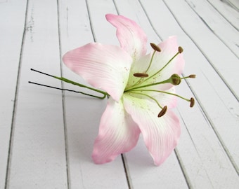 Light Pink Lily Hair pin - Bride Large Hair Decoration Real Flower - Bridal Flower Hair Accessories Wedding Bridesmaid Floral Accessories