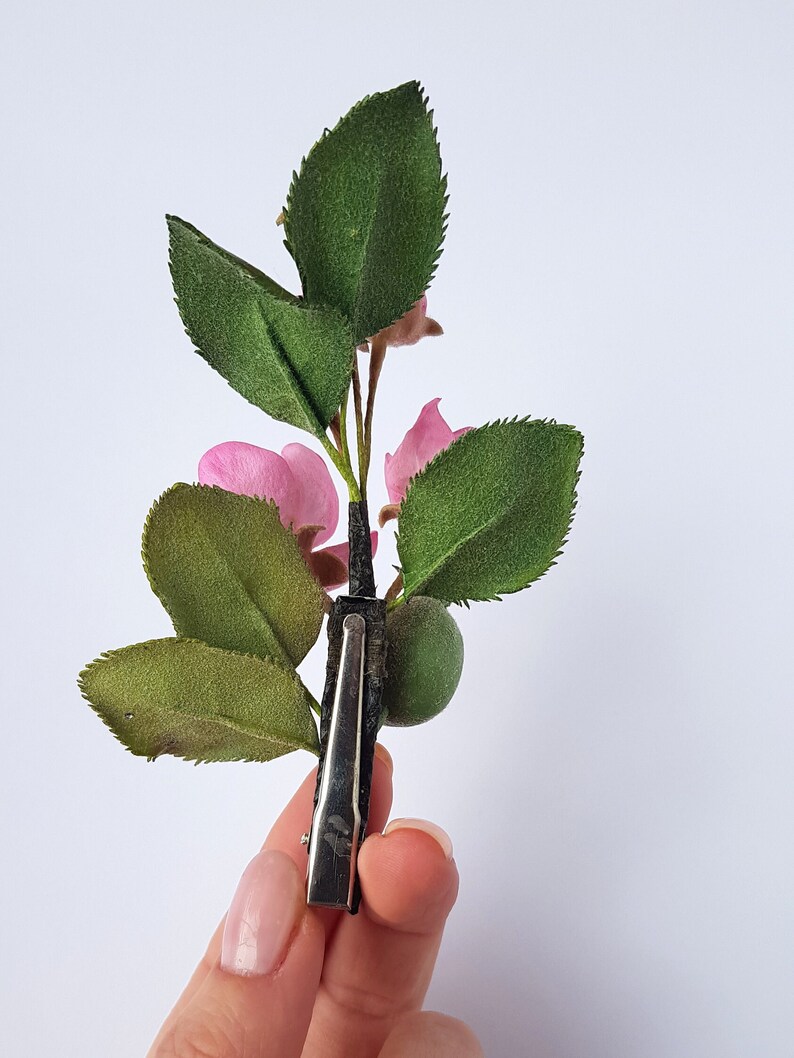 Apple blossom bridal hair pins, Pink Cherry blossom flower hair piece, Boho wedding flower hair pins, Floral headpiece bridal accessories image 3