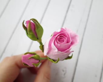Pink Miniature Rose Hair Pin - Small Rose Bud Hairpin Floral Hair Accessories - Bridal Hair Accessories - Wedding Hair Flowers Decoration