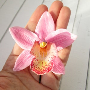 Rosa Tropische Orchidee Haarnadel - Cymbidium Orchidee Braut Haarspange - Brautjungfern Strand Hochzeit Haarnadel, Hawaiianische Haarblume, Blumenhaarnadel
