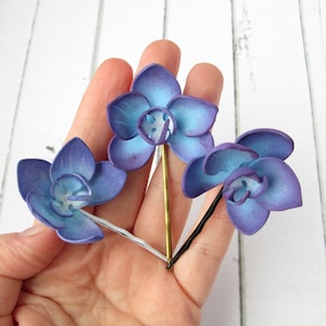 Small Galaxy Orchid Hairpin - Wedding Flowers Mini Orchid Hair Pin - Violet Orchid Hair Accessories - Tropical Blue Purple Orchid Bobby Pin
