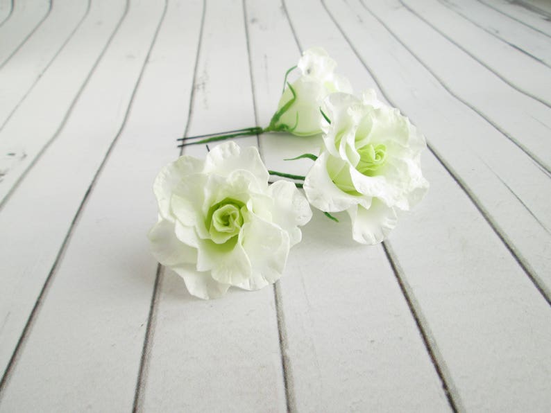 White Lisianthus Wedding Flower Hair Pin Eustoma Bridal Hair Flowers Accessorie Floral Marriage Decoration Flower Hair Pins Wedding image 3