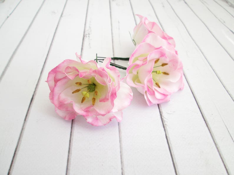 Pink Lisianthus Flower Hair Pin Eustoma Floral Hair Accessories Pink Flower Hair Pins Wedding Flower Hair Accessories Flower Clips image 2