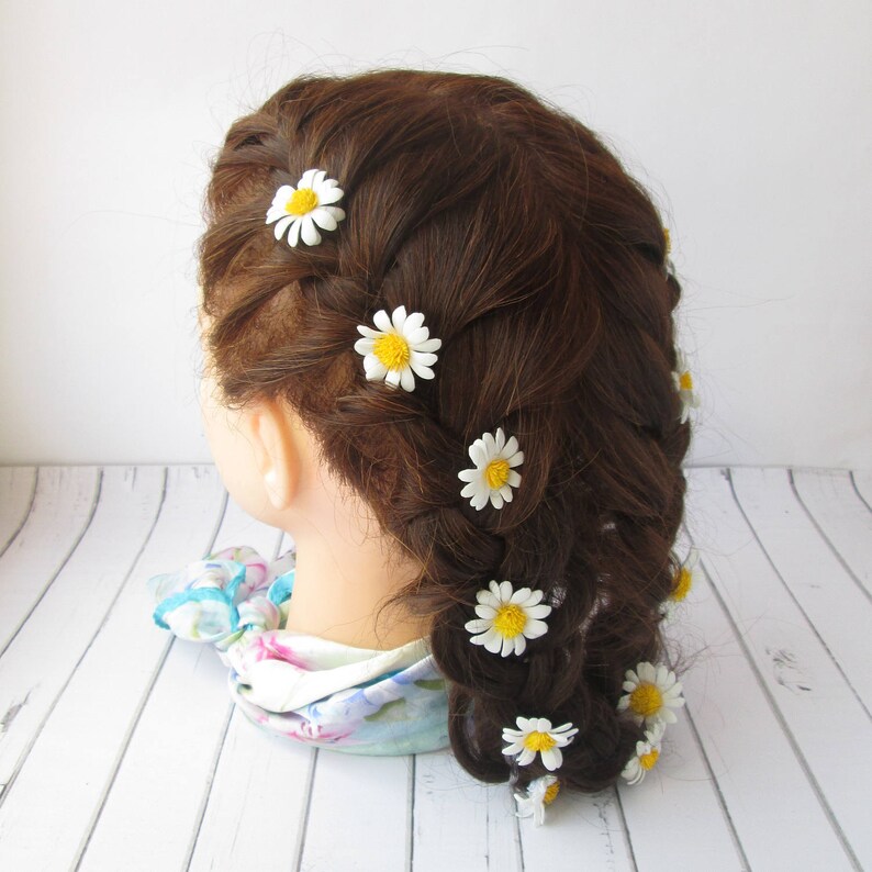 Set White Daisies Hair Pin Accessories Daisy Flower Hair Etsy