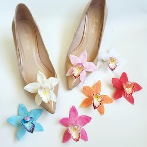 Shoe Clips Tropical Orchid Flower - Cymbidium Orchid High Heels Flower Clips, Hawaiian Heels Flower Accessories, Versatile Floral Clips