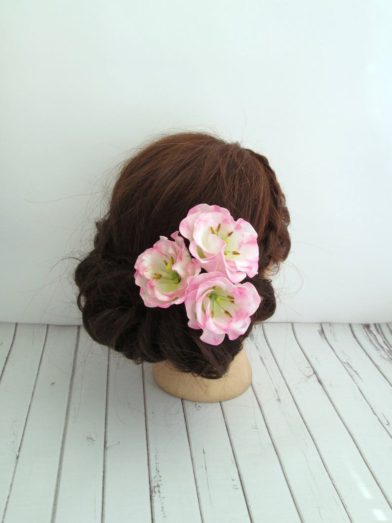 Pink Lisianthus Flower Hair Pin Eustoma Floral Hair Accessories Pink Flower Hair Pins Wedding Flower Hair Accessories Flower Clips image 8
