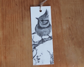 Bookmark - Crested - Pencil, Drawing, Illustration, Animals, Nature, Books, Bookmark, Read, Bird, Vintage, Flowers