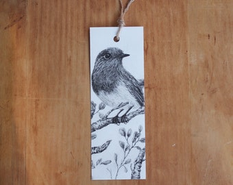 Bookmark - Robin - Pencil, Drawing, Illustration, Animals, Nature, Books, Bookmark, Reading, Bird, Vintage, Flowers