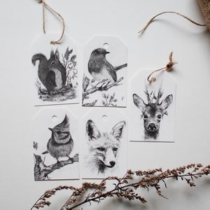 Geschenkanhänger - 5 gezeichnete Tiermotive - Weihnachten, Weihnachtsbaumschmuck, Deko, Papier, Ornamente, Bleistift, Zeichnungen, Tiere