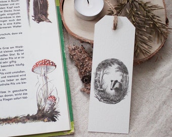 Bookmark - Badger - Pencil, Drawing, Illustration, Animals, Nature, Books, Bookmark, Reading, Forest Pictures, Vintage, Flowers