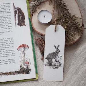 Signet - Lapin - Crayon, Dessin, Illustration, Animaux, Nature, Livres, Signet, Lecture, Photos de forêt, Vintage, Fleurs