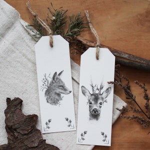 Marque page - 2 motifs - renard, cerf - marque page, livres, crayon, dessin, illustration, animaux, nature