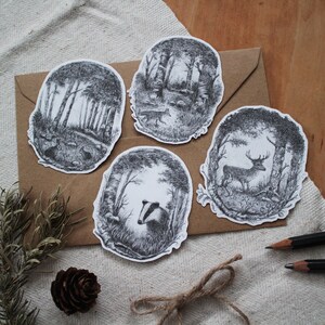 4 Sticker - Tiere im Wald - Sticker Sheet, Tiere Sticker Set, Stationery, Journal Sticker, Planer Sticker, Scrapbook Sticker, Floral Sticker