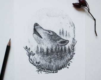Wolf Pencil Drawing Etsy
