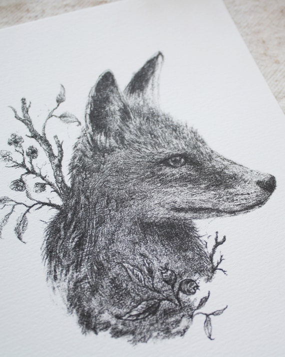 Art Print - Fox - A5, Poster, Pencil, Drawing, Forest, Animals