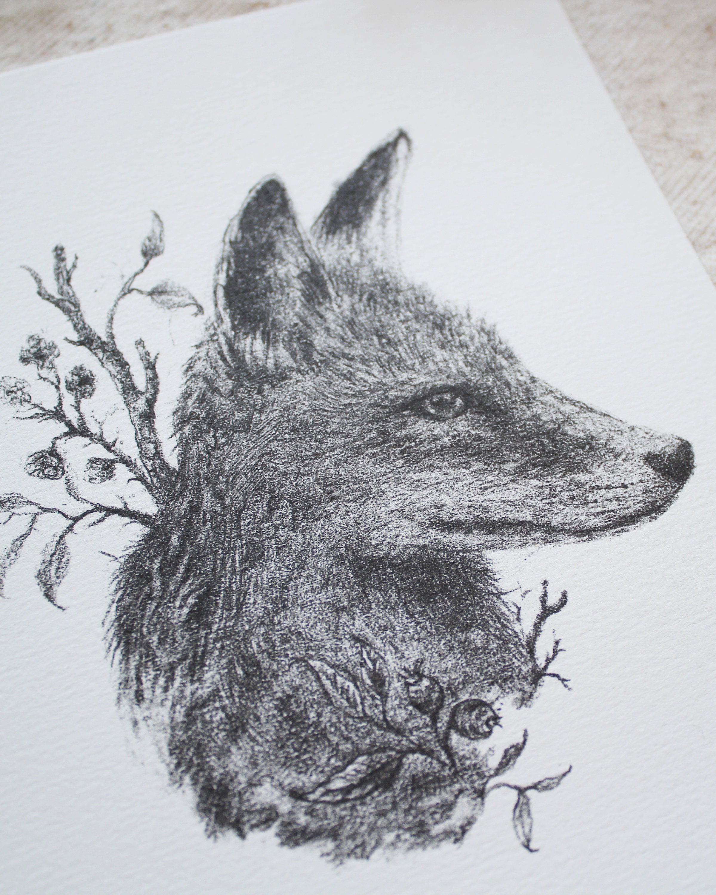 Art Print Fox A5, Poster, Pencil, Drawing, Forest, Animals, Nature