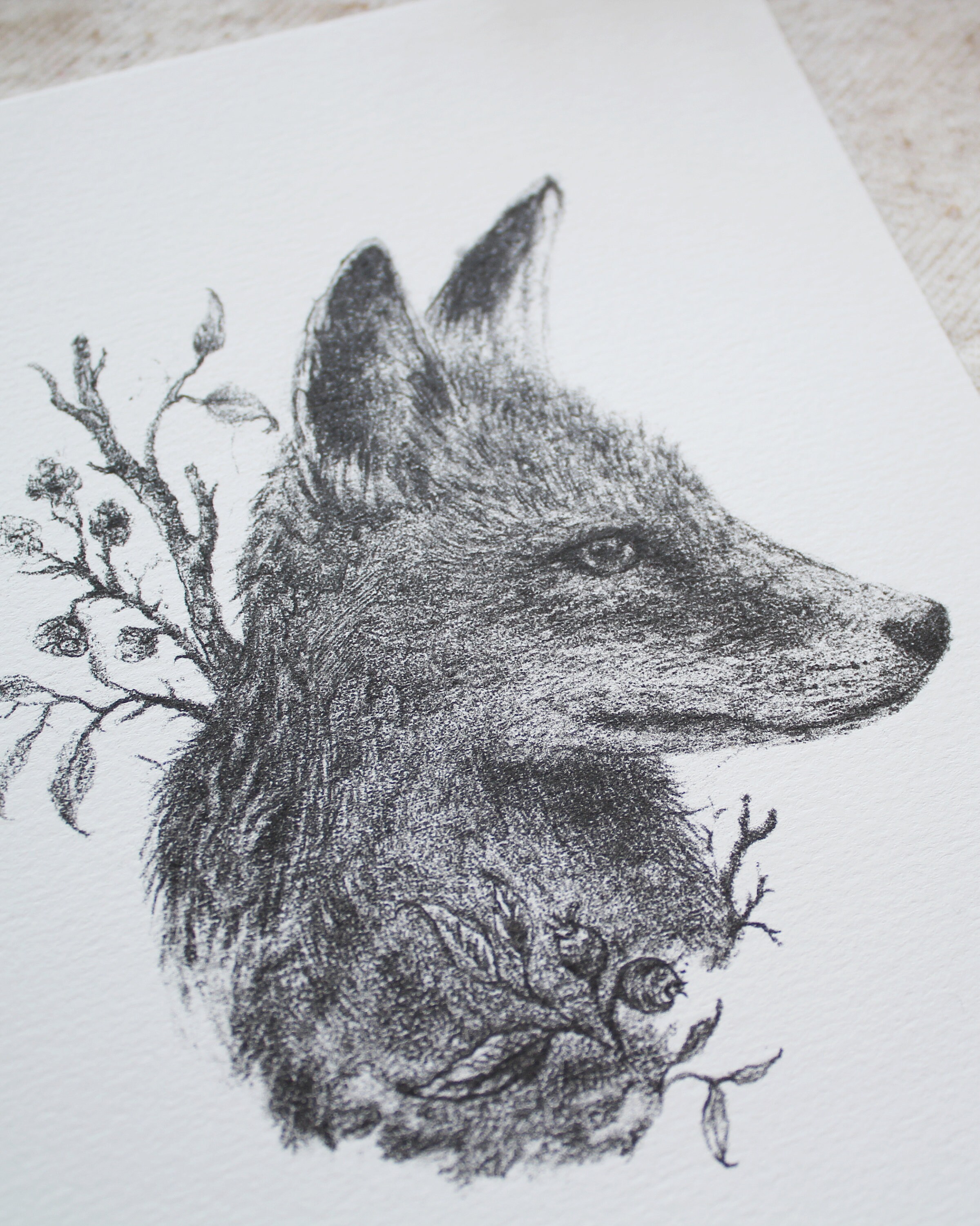 Art Print - Fox - A5, Poster, Pencil, Drawing, Forest, Animals