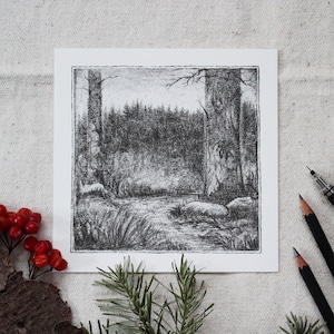 Impresión artística - Bosque - Cartel, Lápiz, Dibujo, Bosque, Animales, Naturaleza, Paisaje
