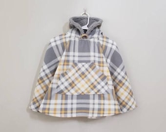 2 Day Turnaround || Gray & Yellow Plaid Car Seat Poncho || Toddler Girl Poncho || CarSeat Ponchos || Car Seat Coat || Wearable Blanket