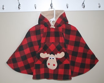 Moose Red Buffalo Check Car Seat Poncho, Toddler Poncho, CarSeat Coat, Car Seat Coat, Carseat Poncho, Child Poncho - READY TO SHIP!