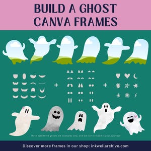 Custom ghost PNGs from Canva frames, Cute ghost maker kit, Mix and match to build your own ghosts for Halloween artwork, digital download
