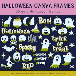Halloween Canva frames perfect for spooky autumn season, Drag and drop Halloween elements, Cute pumpkins & custom ghosts, Make your own png