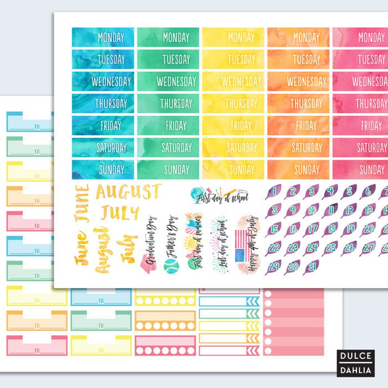 summer printable monthly planner stickers cute colorful etsy