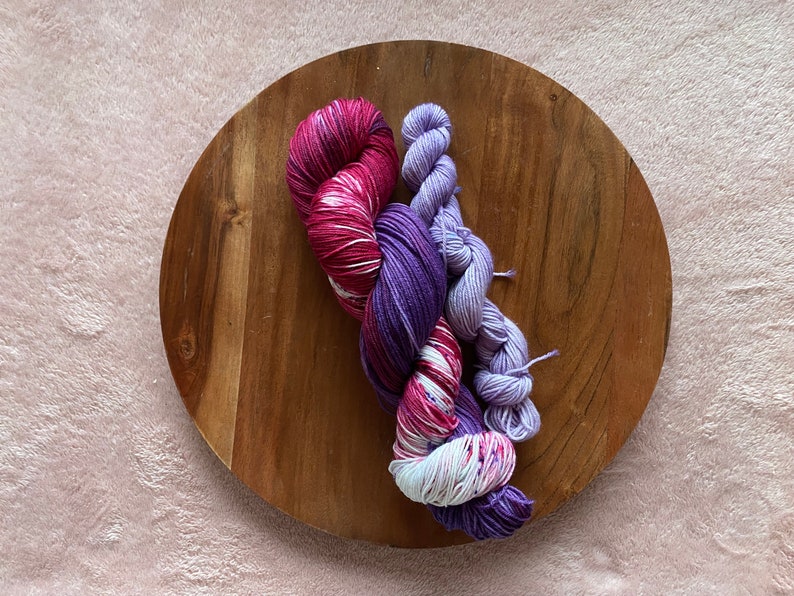 Birthday Cake, Purple Variegated Yarn, Pink Variegated Yarn, Hand Dyed Yarn, Dyed to Order image 1