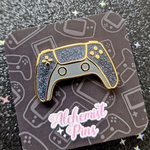 Mini Game Black Controller Glitter Enamel Pin - Gamer Gift