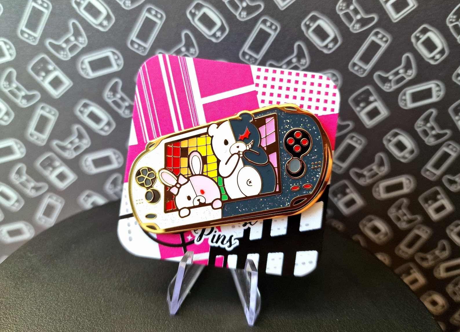 Game Console Kawaii Bear & Bunny Enamel Pin - Gamer Gift