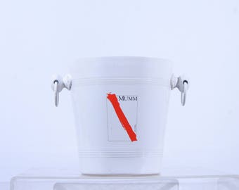 White champagne bucket for MUMM, limited edition, 1980s wine cooler, ice bucket