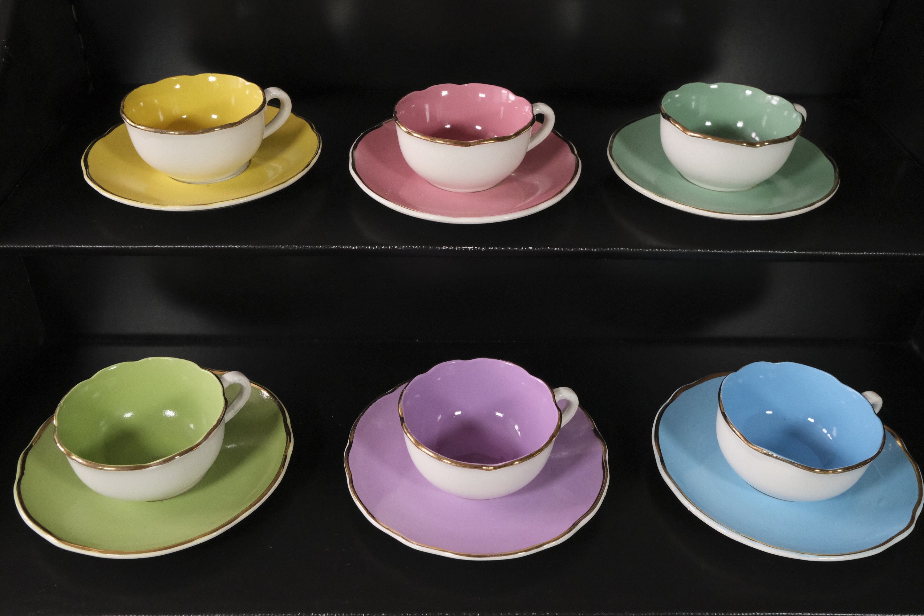 Tasses à Expresso avec Soucoupes X 6/Français Digoin Sarreguemines Ensemble Céramique Années 1950 Ja