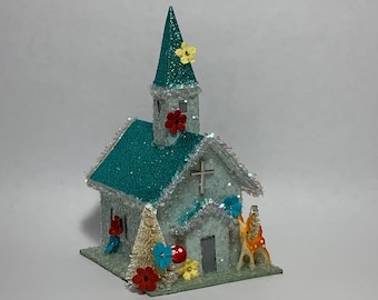 Happy Spring Easter /'Fresh Dawn/' Glitter Putz Church House