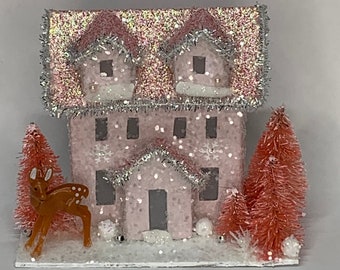 Merry Christmas 'Deery Dreams' Putz Glitter House