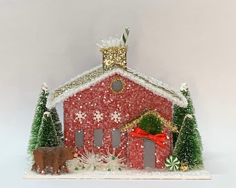 Merry Christmas 'Pure Bear Joy' Holiday Display Glitter Putz House