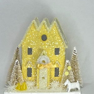 Merry Christmas &#39;Shining Dawn&#39; Holiday Display Glitter Putz House