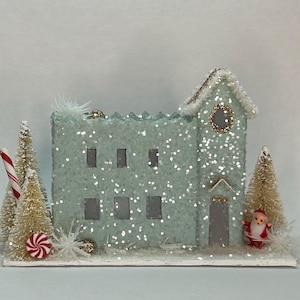 Merry Christmas &#39;Secret Santa&#39; Holiday Display Glitter Putz House